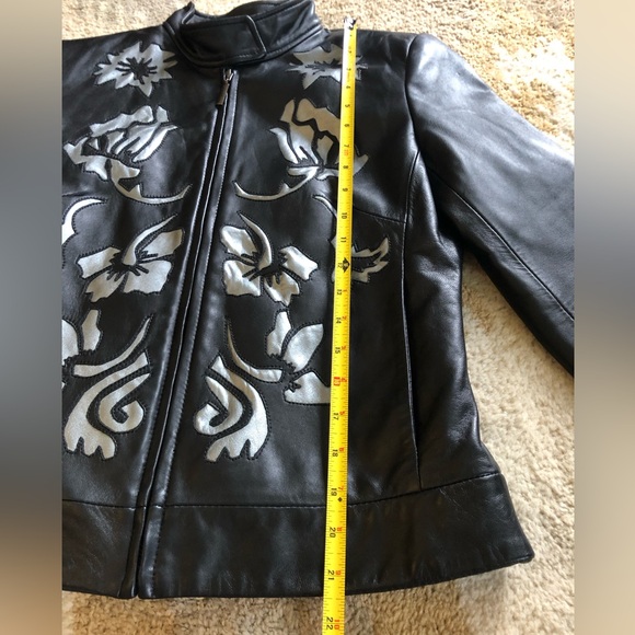 Allan Denis Genuine Leather Jacket Black With Silver Cutout Sz S EUC! - Picture 9 of 13